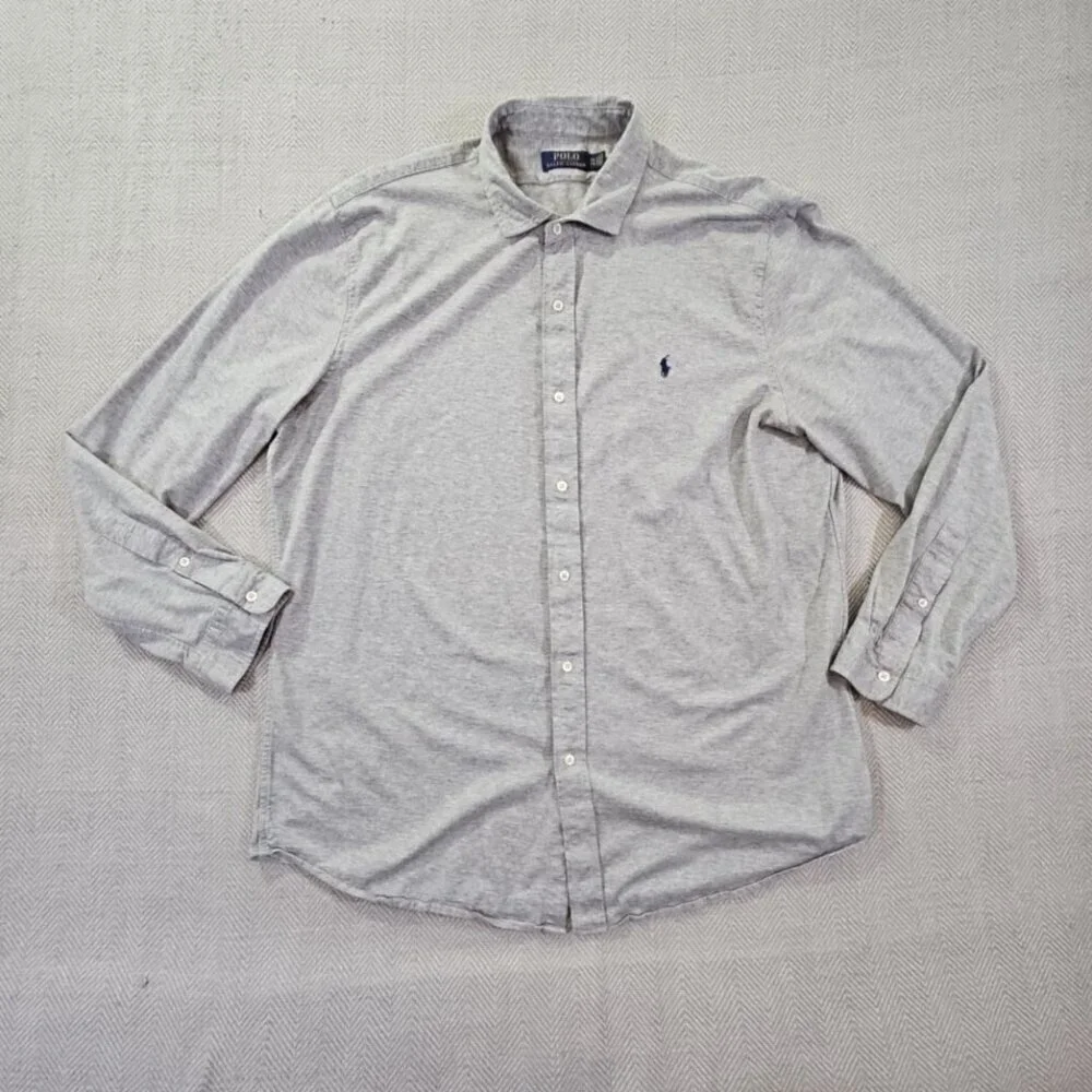 Polo Ralph Lauren Shirt Men's XXL Gray Button Up‎ Jersey Knit Collard Old Money